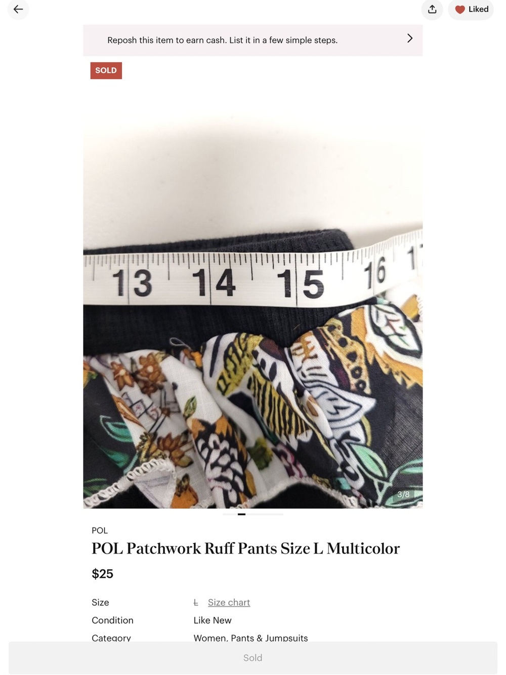 POL Patchwork Ruff Pants Size L Multicolor - Picture 7 of 9